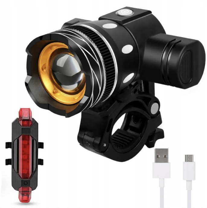 Велоліхтар T6 USB + задній ліхтар Trizand 23681