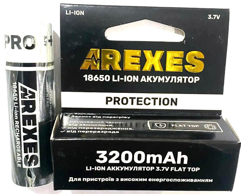 Акумулятор Arexes Li-ion 18650 3.7v 3200mah з захистом високострумовий (без пiптика), фото 1