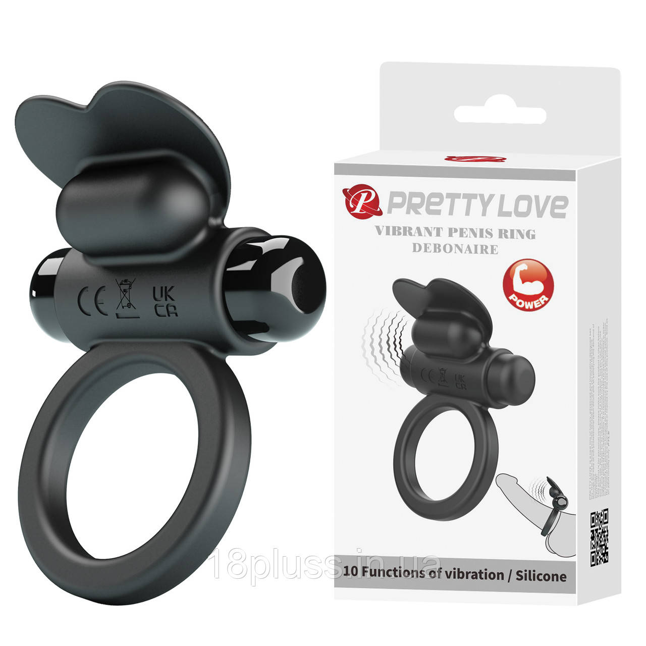 Ерекційне кільце з 10 режимами вібрації Pretty Love Vibrant Penis Ring Debonaire Black, фото 1