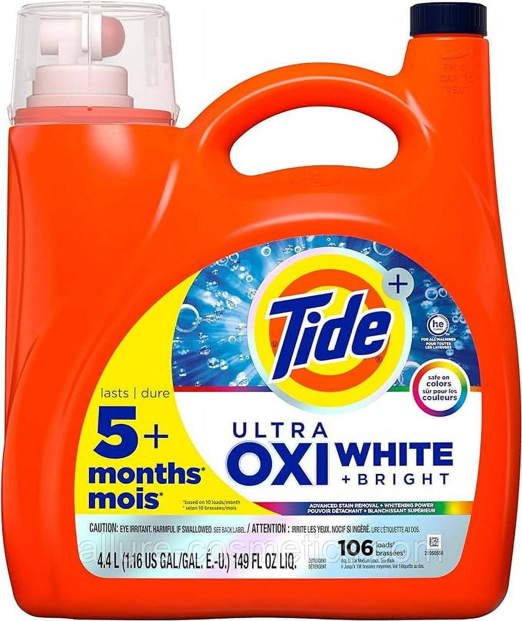 ! уцінка ! Рідина для прання Tide OXI White + Bright Laundry Detergent 4.4L 106 завантажень (США)
