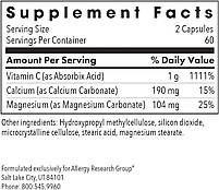 Allergy Research Buffered Vitamin C Calcium Magnesium / буферизований вітамін C з кальцієм і магнієм 120 капсул BX138, фото 2