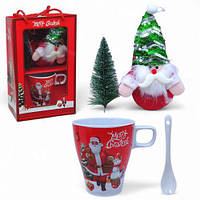 Чашка керамічна 300 мл "Новорічна" з ложкою, ялинкою та Сантою в подаронкувому пакуванні з підсвічуванням