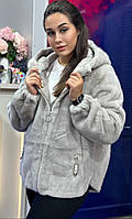 Куртка еко шубка жіноча сіра норка зимня з капюшоном Тепла жіноча зимня еко шуба норка  куртка з капюшоном колір сірий