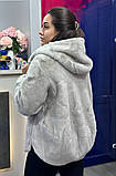 Куртка еко шубка жіноча сіра норка зимня з капюшоном Тепла жіноча зимня еко шуба норка куртка з капюшоном колір сірий, фото 2