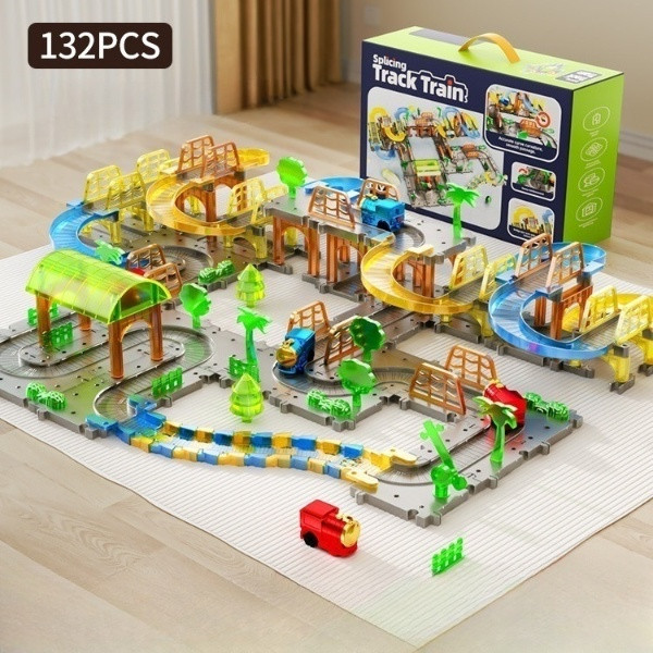 Дитяча ігрова залізниця 2 локомотиви Трек поїздів Конструктор траса для паровозів Автотрек із мостами, фото 1