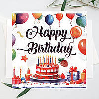 Серветки сервірувальні Happy Birthday тортик 20 шт з малюнком паперові двошарові 33х33 см з малюнком