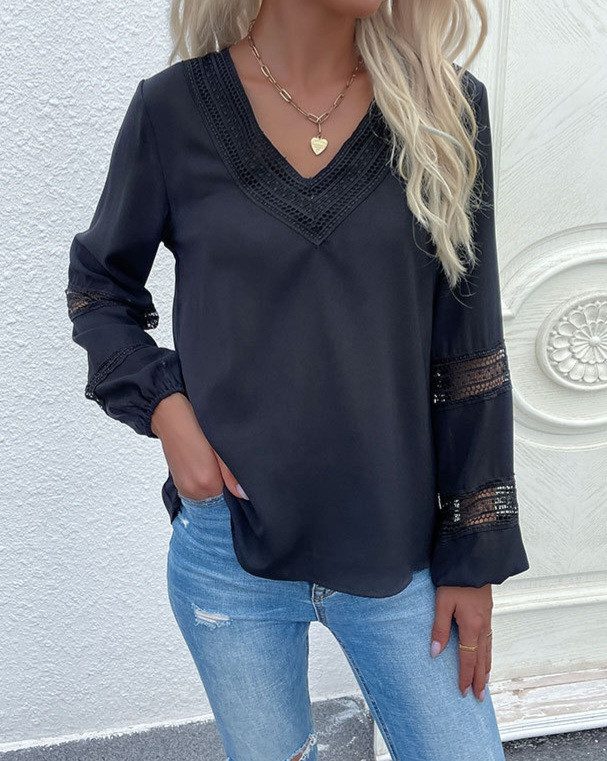 Блузка модна, жіноча з мереживом і довгим рукавом, фото 1