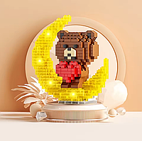 Конструктор мишка с сердечком, лего с подсветкой, ночник