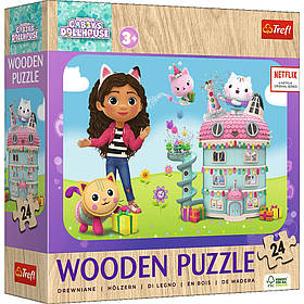 Пазли фігурні з дерева - (24 елм.) - "Котячий будинок Габбі"  /Trefl