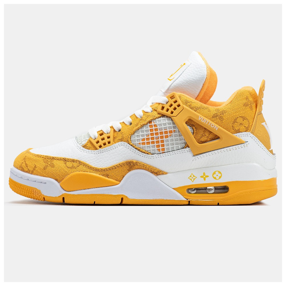 Чоловічі кросівки Nike Air Jordan 4 Retro x Louis Vuitton White Yellow, шкіряні кросівки найк аір джордан 4 луї віттон