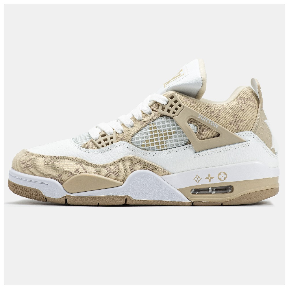 Чоловічі / жіночі кросівки Nike Air Jordan 4 Retro x Louis Vuitton White Beige, шкіряні кросівки найк аір джордан 4 луї віттон