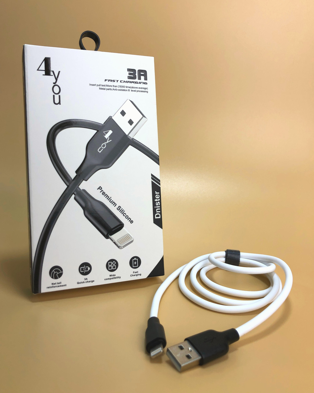 Кабель Usb Lightning 4you Dnister white (2.4A, 1м, Silicone Perfect)