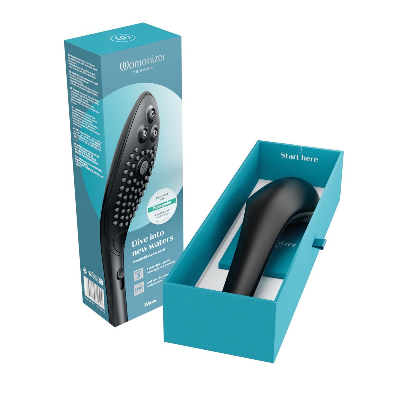 Насадка для душу з функцією стимуляції 2 в 1 Womanizer Wave Black, фото 1