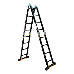 Драбина-трансформер GTM KMP404A 4*4 алюмінієва : 4секції / 4сходинки 4.6 метри, 150кг, багатофункціональна драбина