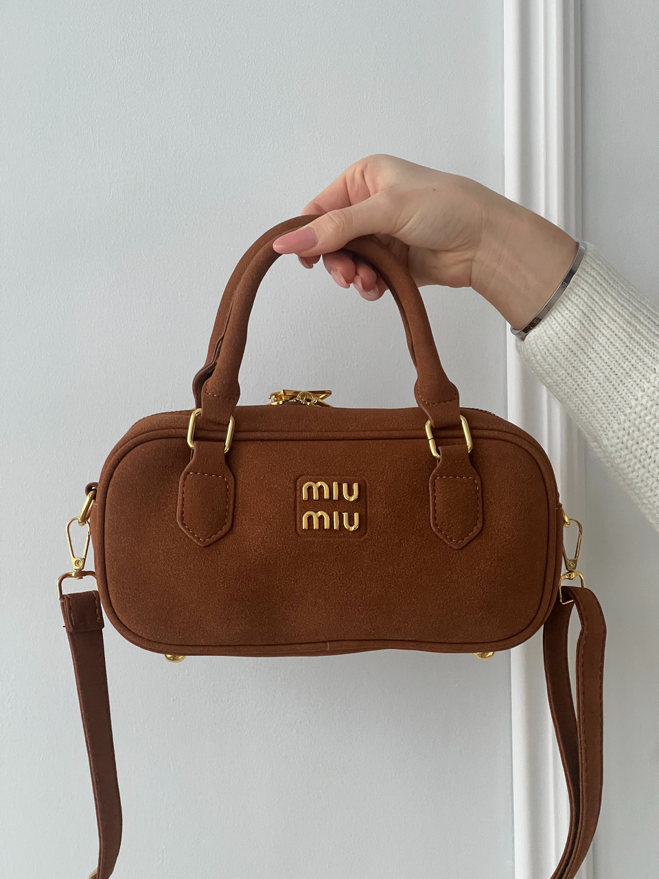 Сумка жіноча Miu Miu коричневий замш крос-боді Міу Міу, фото 1