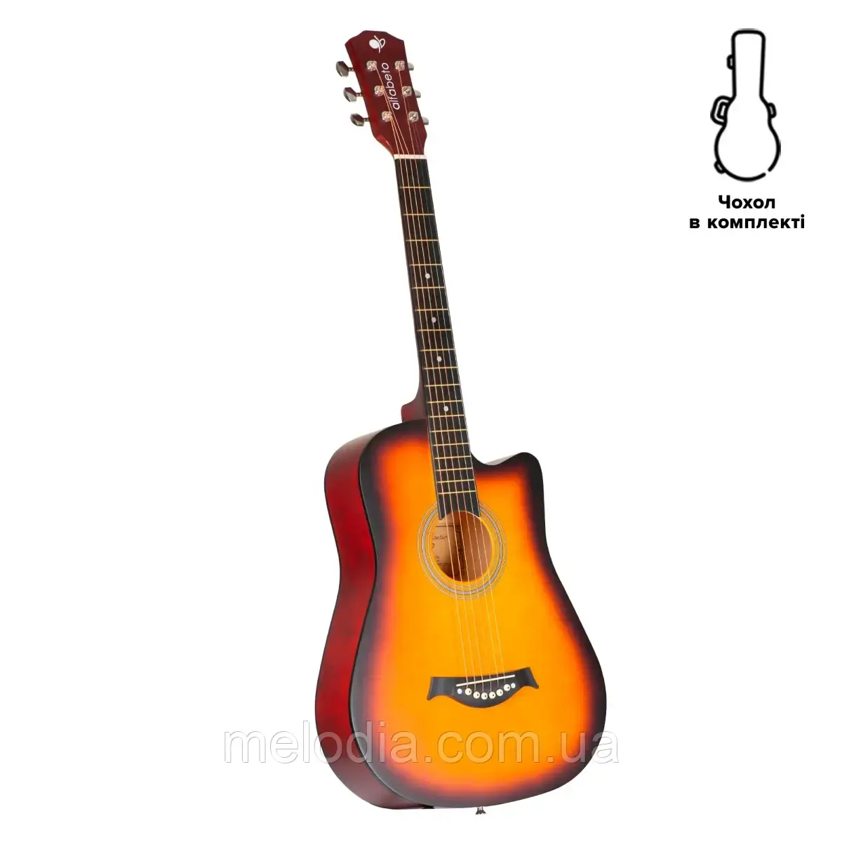 Акустична тревел гітара комплект Alfabeto Traveler (3 Tone Sunburst) + чохол