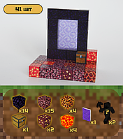 Магнітний конструктор Minecraft Майнкрафт Портал в пекло 41шт + 2 випадкові фігурки