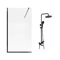 Qtap набір: Стіна Walk-in 100 BLM + Душова система на три споживача (STDBLM201C8 + QTJAY111BLM45549)