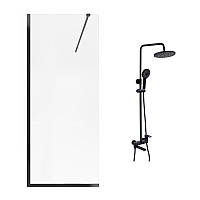 Qtap набір: Стіна Walk-in 110 BLM + Душова система на три споживача (STDBLM2011C8 + QTJAY111BLM45549)