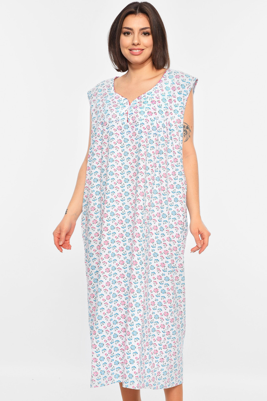 Нічна сорочка жіноча батальна білого кольору з принтом р.58 195841T Безкоштовна доставка, фото 1