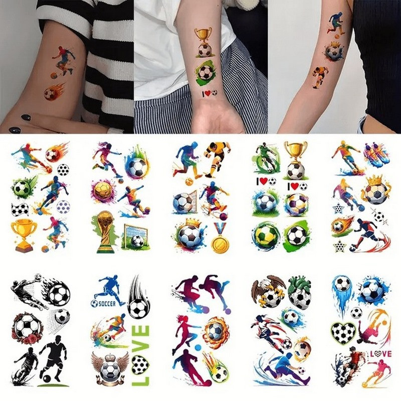 Набір дитячих тимчасових тату "Футбол №1" football-tattoo-mini-set- 10 штук по 12*7 см, фото 1