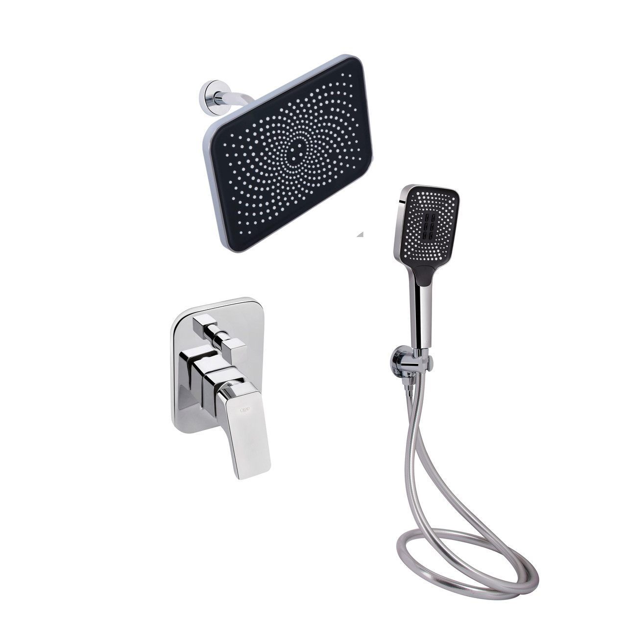 Комплект для душу Qtap Namesti Chrome: Змішувач QTNAM6225102NC + Лійки (QTRUC125CRM45954,QTHLA107CRM45784) +