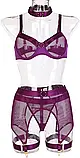 Жіночий комплект білизни у фіолетовому кольорі трусики, бюстгальтер, пояс та пов'язки на ноги, фото 3