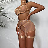 Жіночі комплект білизни у світло-коричневому кольорі ліф, трусики, пояс, фото 7