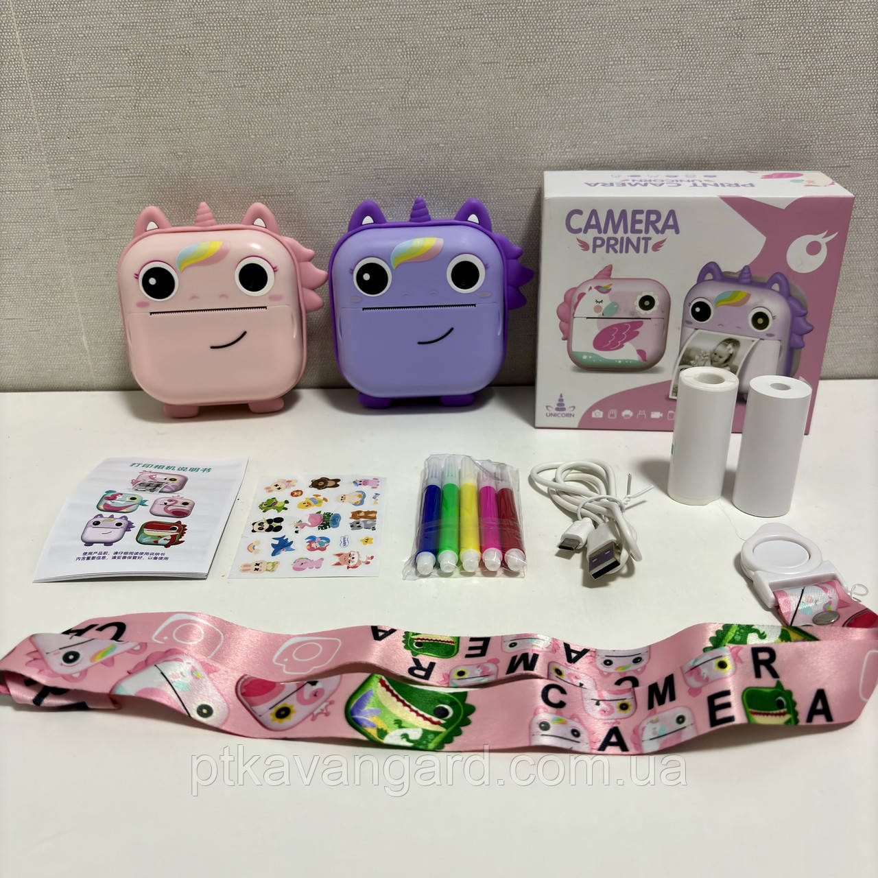 Фотоапарат принтер дитячий "Єдиноріг" з миттєвою печаткою, міні принтер фотоапарат для дівчаток, фото 1