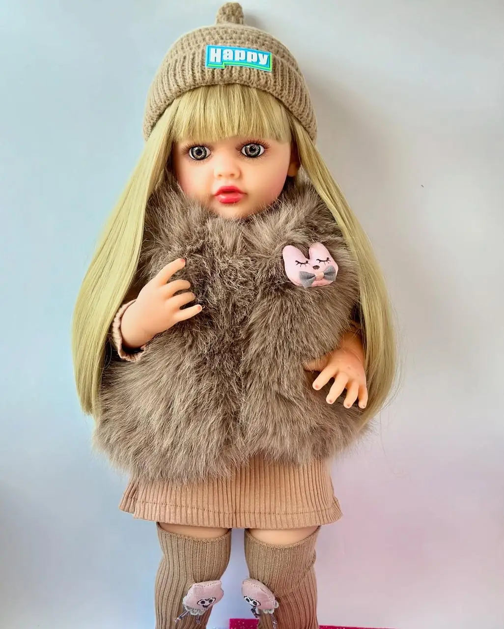 Лялька вінілова 55см, ручна робота, блондинка в шубі, Reborn Baby Doll 78