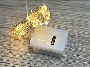 Міні гірлянда дріт на батарейках, 2м теплий білий