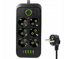 Подовжувач мережевий 2 м 6 розеток 4 USB Type-C UA Power F06U чорний N
