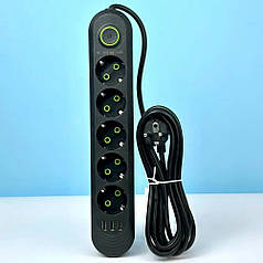Подовжувач переноска 6 м 5 розеток 3 USB UA Power F05U чорний N
