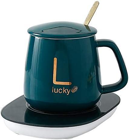 Керамічна чашка Lucky з підігрівом і підставкою 350 мл, Зелена, фото 1