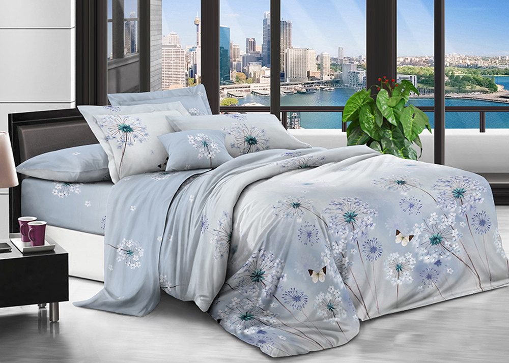 Блакитна постільна тканина синтетична 220 см із великим принтом кульбаби Поліестер 75 , рулон 80 м