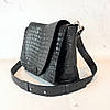 Сумка жіноча "Мішель" натуральна шкіра, чорна/ тиснення під крокодила, фото 2