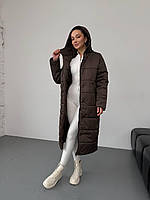 Женское зимнее пальто с капюшоном (Размеры S(42-44), M(46), L (48), XL(50)), шоколадное
