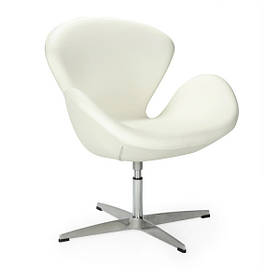 М'яке крісло Сван поворотне білий шкірозамінник на хром опорі