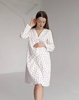 Фланелева сорочка для годування (молочний, сердечка)