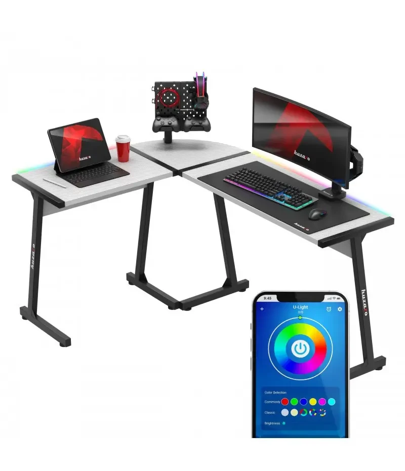 Стіл комп'ютерний кутовий HUZARO HERO 6.0 White RGB Smart ігровий B_2453, фото 1