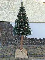 Ялинка Елітна на пні натуральному стволі з інеєм + шишки + перлини + кристали Ялина новорічна B_2469