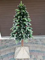 Ялинка лита Корал на пні натуральному стволі з інеєм + перлини + Ялина новорічна B_2469