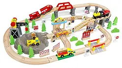 Дитяча залізниця AVKO С280 дерев'яна 100 елементів автотрек для дітей B_2473