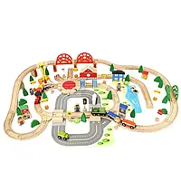 Дитяча залізниця AVKO С275 дерев'яна 120 елементів автотрек для дітей B_2473
