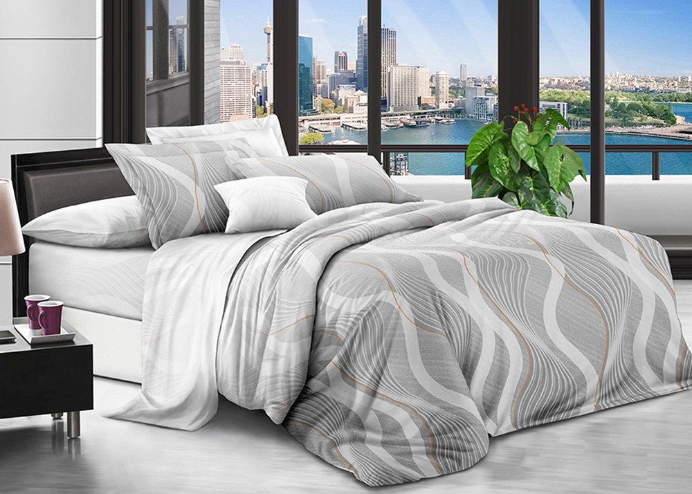 Постільна тканина 220 см сіра з абстрактним принтом, 100% Поліестер 75 синтетичний, рулон 80 м