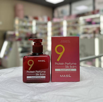Незмивний бальзам для волосся з ароматом гібіскусу та троянди Masil 9 Protein Perfume Silk Balm Sweet 180 мл, фото 1