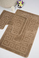 Набір килимків у ванну кімнату, комплект килимків для ванної та туалету Confetti Ethnic L.Brown 60х100 та 60х50 см Темно-бежевий