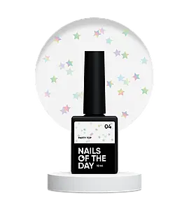 Декоративний топ для нігтів без липкого шару Nailsoftheday Party top 04 прозорий зі зірочками, 10 мл