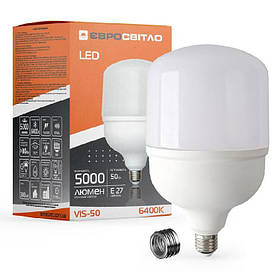 Лампа світлодіодна високопотужна 50 Вт 6400К Євросвітло (VIS-50-E40/E27) - MegaLavka