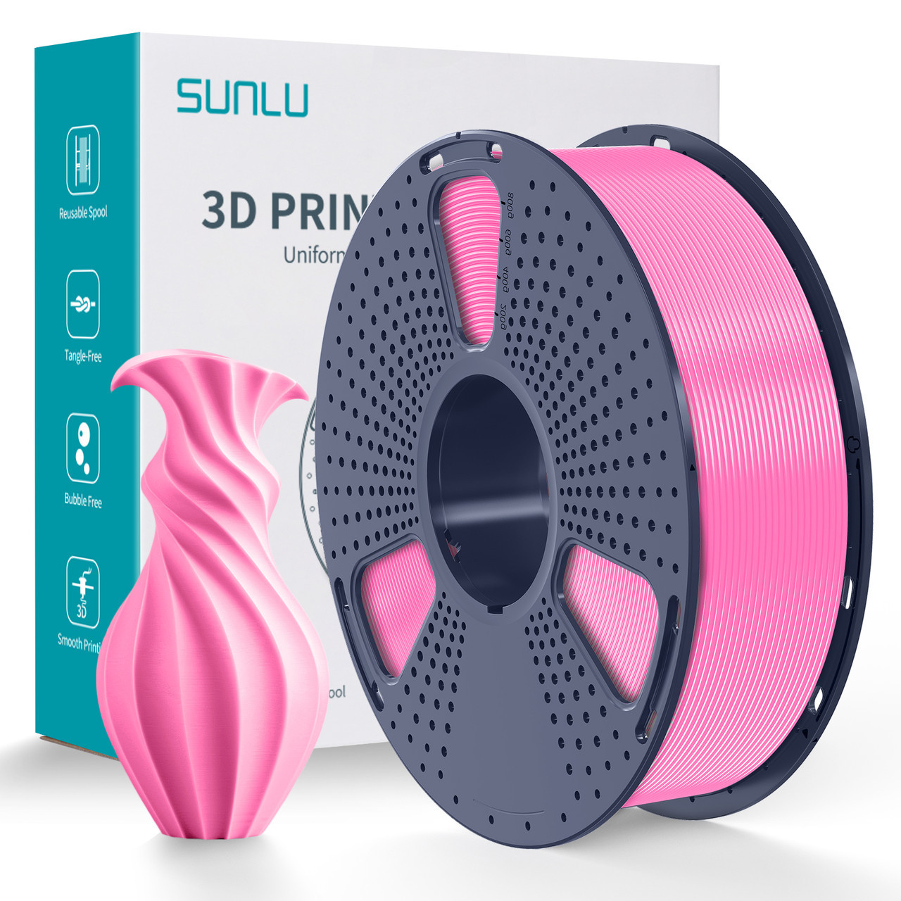Пластик/філамент для 3D-друку SUNLU PLA Pink (03741013Z), Reusable Spool, 1.75mm, 1kg, 330m, 200-240°C / Рожевий